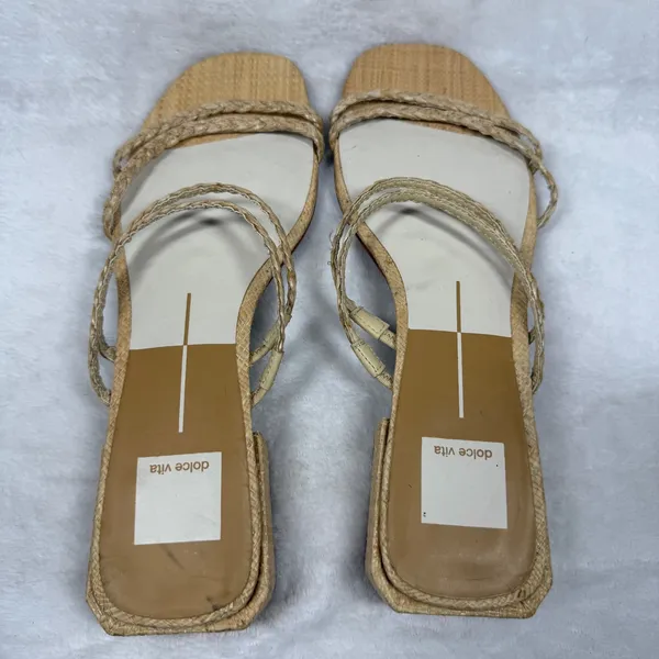 Dolce Vita Paily Braided Raffia Low Block Heel‎ Slide Sandals Tan Womens 8.5 - Image 5
