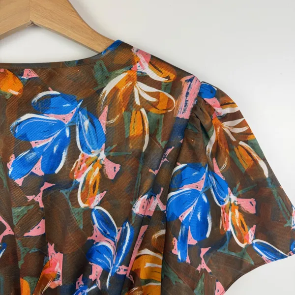 NWT Sheridan French Brown Floral Maxi‎ Dress Small Smocked Waist Flowy Resort - Image 5