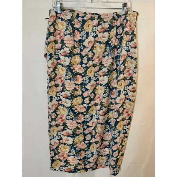 NWT Abercrombie & Fitch Navy Floral Midi Skirt Women's Size Large - Image 2