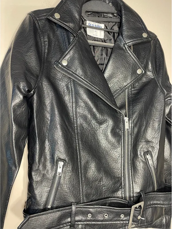 Old Navy FauxLeather Moto Biker Jacket Belt Grunge Street XS - Image 7
