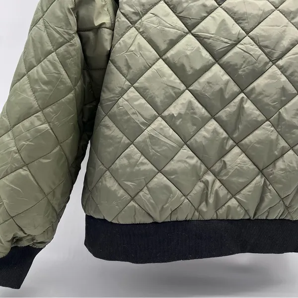 Zeagoo Women’s Green Khaki Quilted Bomber Jacket Black Bibbed neck Trim/Cuffs-L - Image 10