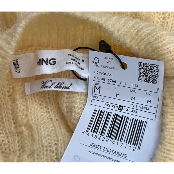 Mango MNG Women Yellow Cable Knit Wool‎ Blend Oversized Mock Neck Sweater M NWT - Image 3