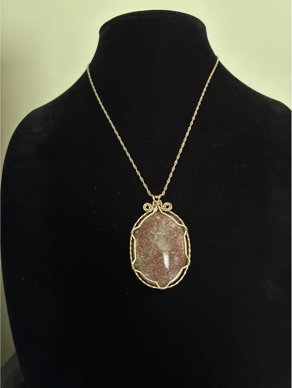 Handmade Wire-Wrapped Gemstone Pendant Necklace Earthy Red Jasper Cabochon 28” - Image 6