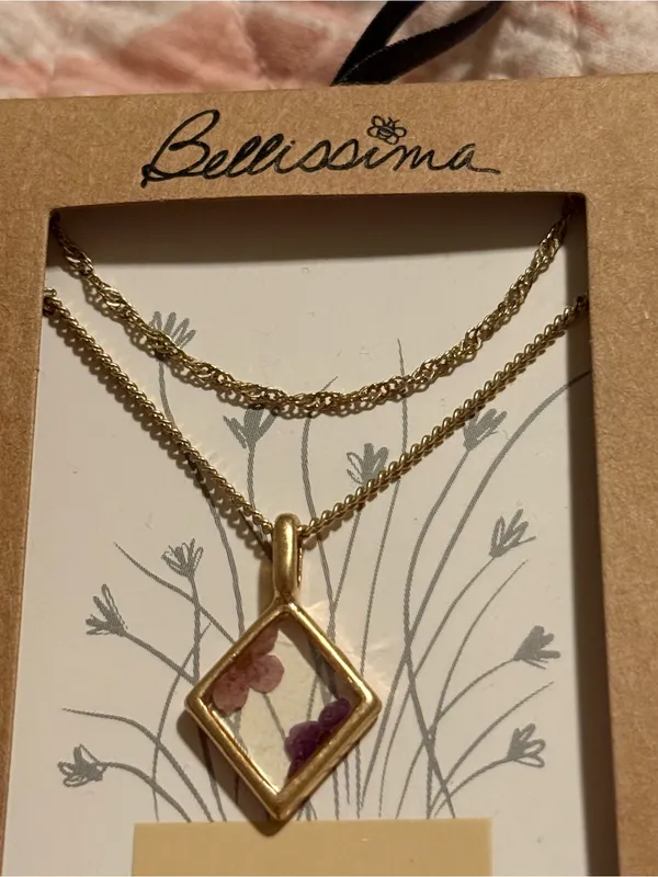 Bellissima 14K Dipped Gold Purple Wildflower Inlay Double-Layer Necklace - Image 7