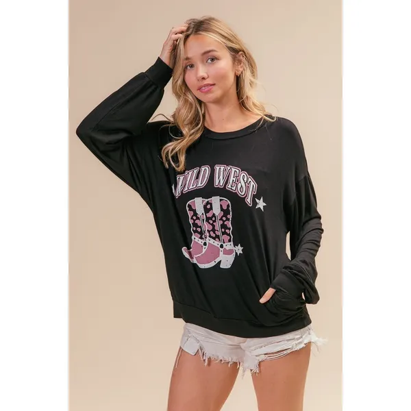 BiBi Wild Western Boots Graphic Jersey Sweatshirt - Image 6