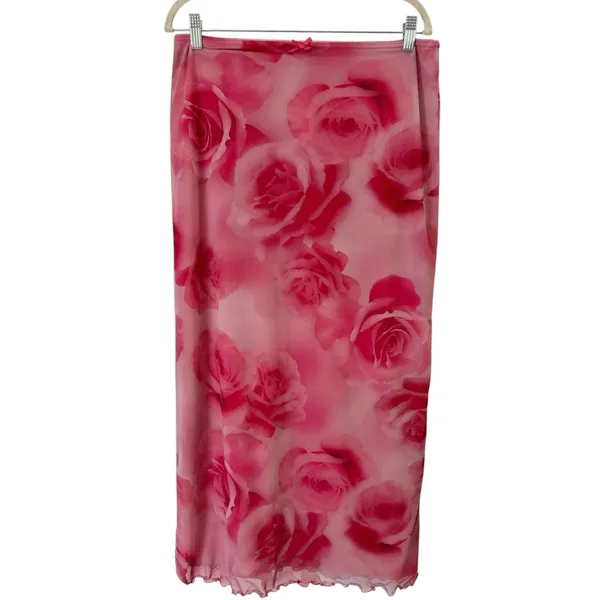 NWT Urban Outfitters UO Wave Maxi Mesh Skirt Pink Floral Size Large - Image 5