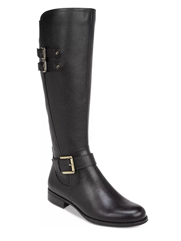 Naturalizer Black Leather Knee High Buckle Boot Size 8.5W Wide Calf - Image 2