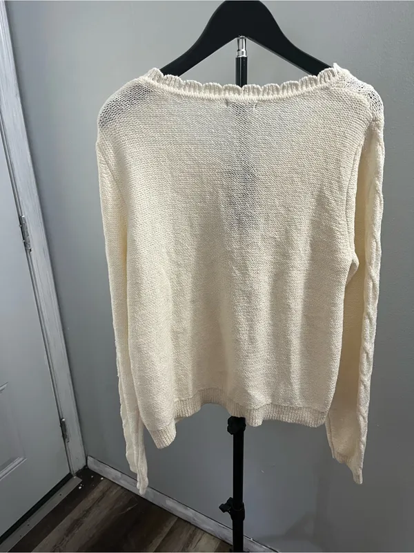 wild fable Cream Cable-Knit Cardigan with Heart Buttons - Image 5