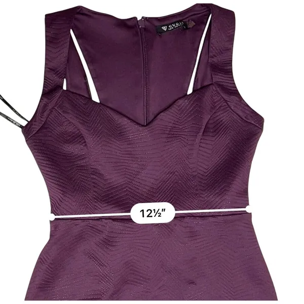Guess Plum Purple Sweetheart Neck Sheath Dress Asymmetrical Scuba Embossed sz 2‎ - Image 6