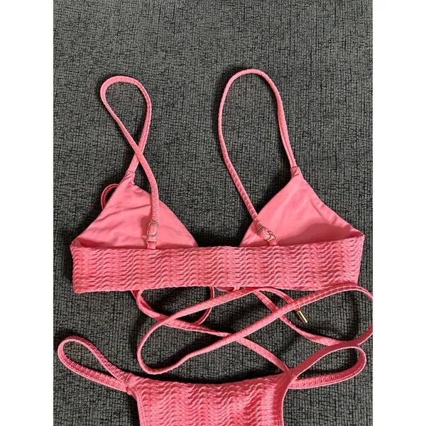 Monday Swimwear St.martin Bikini Top Bottom Set Textured in Azalea Pink size P/S - Image 11