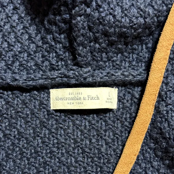 Abercrombie & Fitch Navy Blue Hooded Sweater with Tan Trim Women’s Size Large - Image 2