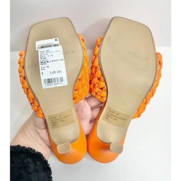 AQUA Orange Woven Heeled Mules Size 6M Square Toe Slip On Heels Sandals‎ - Image 6