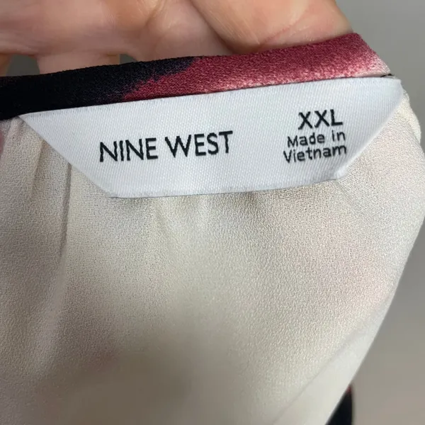 Nine West Blouse Watercolor Print Women XXL Abstract Keyhole Neck Long Sleeve - Image 10
