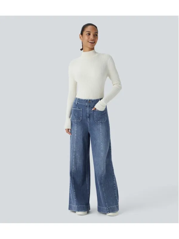 Halara Flex™ High Waisted Pockets Washed Casual Wide Leg Jeans Size Large Tall - Image 7