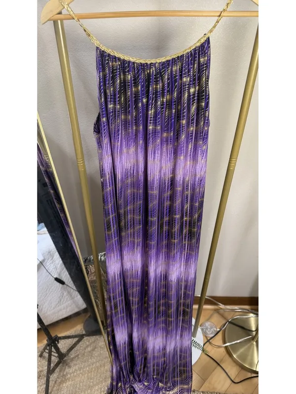 NWT Size S Purple Halter Maxi Dress with Gold Chain Straps - Image 3