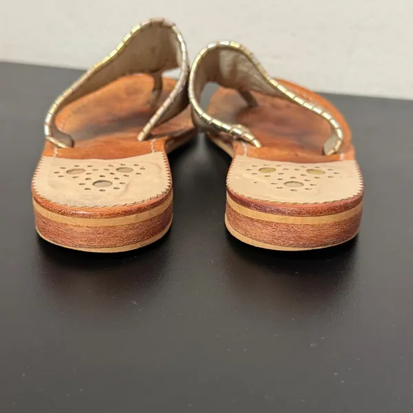 Jack Rogers Flat Sandals Womens 6 Whipstitch Leather Thong preppy Casual - Image 4