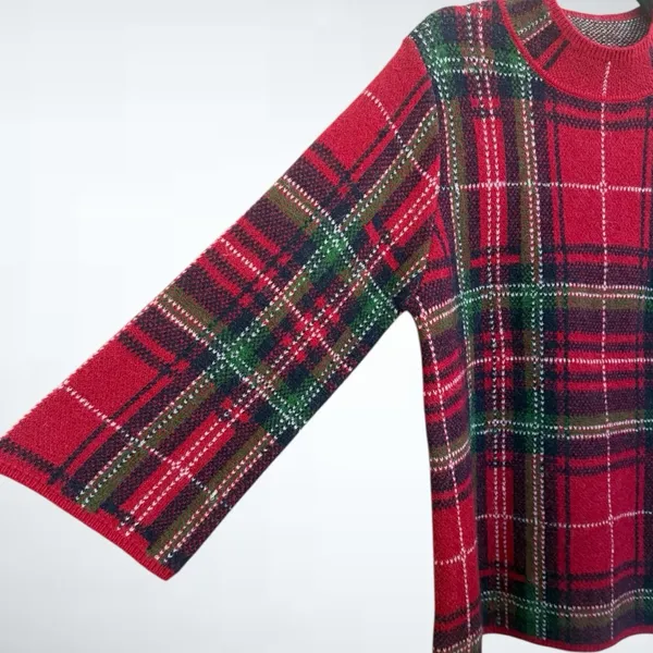 Entro Holiday Plaid Knit Sweater in Red Size S - Image 3