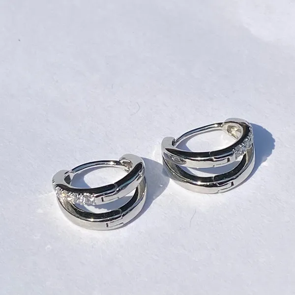 💎🩶 NEW S925 925 Sterling Silver Clear Crystal Double Tiered Huggie Hoop Earrings 🩶💎 - Image 10