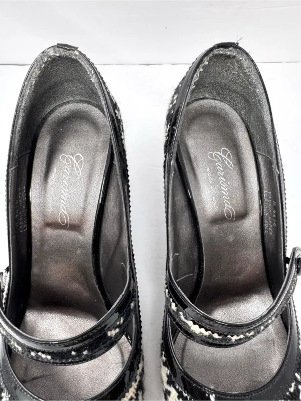 CARISMA black/white houndstooth fabric & leather Mary Janes, Italy, size 8.5 - Image 9