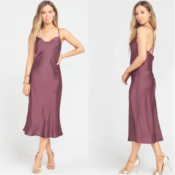 Show Me‎ Your Mumu NWOT Verona Cowl Dress Plum Satin Deluxe Size Small - Image 3