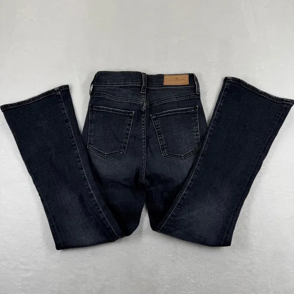 7 For All Mankind Luxe Vintage High‎ Rise Flare Jeans Black 23 Distressed Hem - Image 2