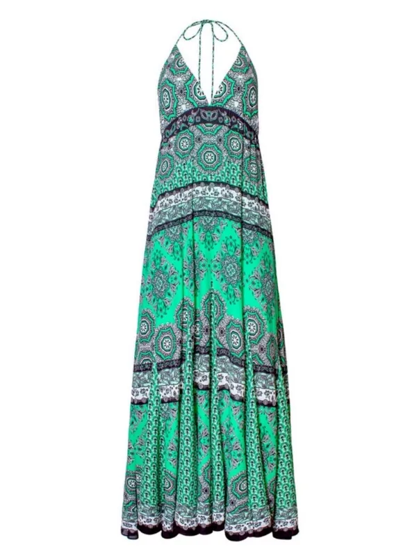 Alice & Olivia Alette Halter Maxi Dress Green‎ New Size 12 NWT Bandana Print - Image 2