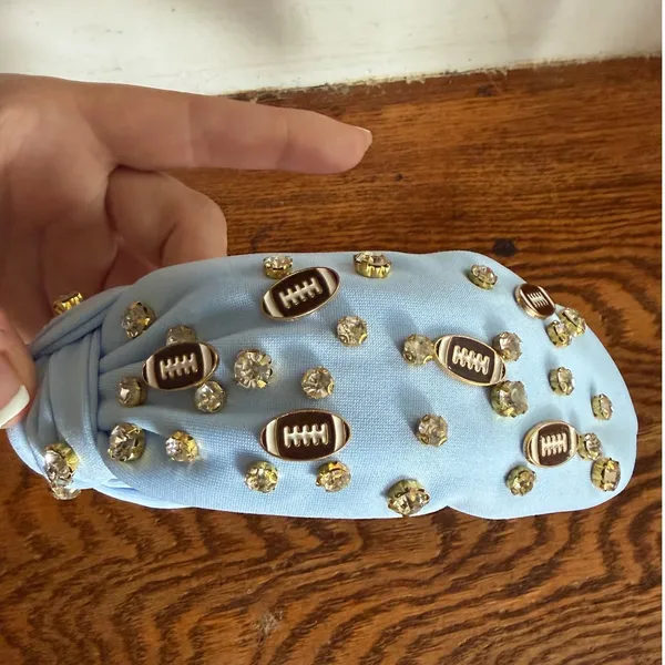 Shiraleah Anthro Blue Rhinestone Football Knotted Headband Game Day Hair Band - Image 2