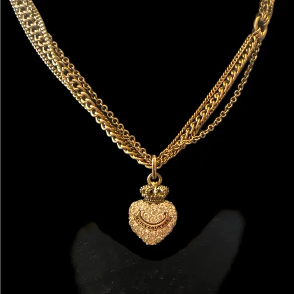 vintage juicy couture, antique gold CZ heart crown neck necklace multilayer - Image 3