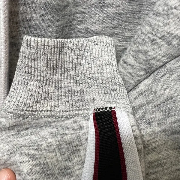 Hollister Crop Hoodie‎ Sweatshirt Striped Sleeve Raw Hem Gray Medium - Image 6