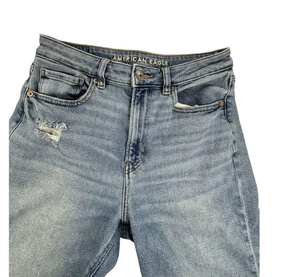 American Eagle Mom Jeans Women's 6 Long Light Wash Distressed Stretch Comfort - Image 5