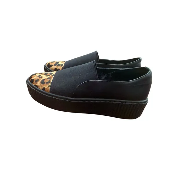 Lori Goldstein Women Black Leopard Print Platform Slip‎ On Loafer Shoes - Image 3