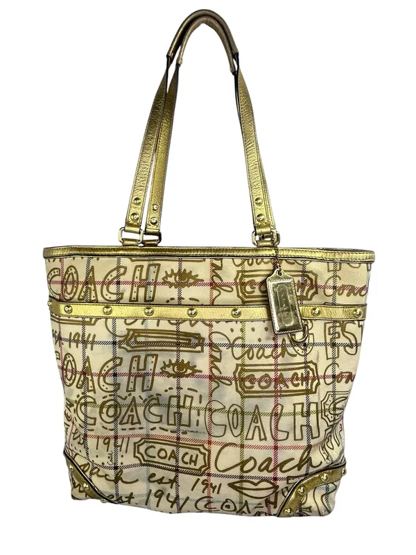 Coach Heritage Limited Edition Gold Graffiti Tattersall Tote F13188 16” x 13” XL - Image 2