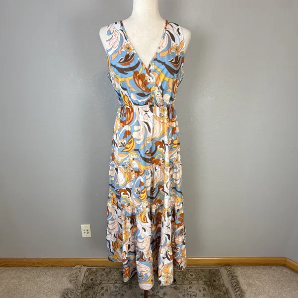 Boston‎ Proper Tiered Midi Maxi Dress Size S Sleeveless V-Neck Retro Paisley - Image 2