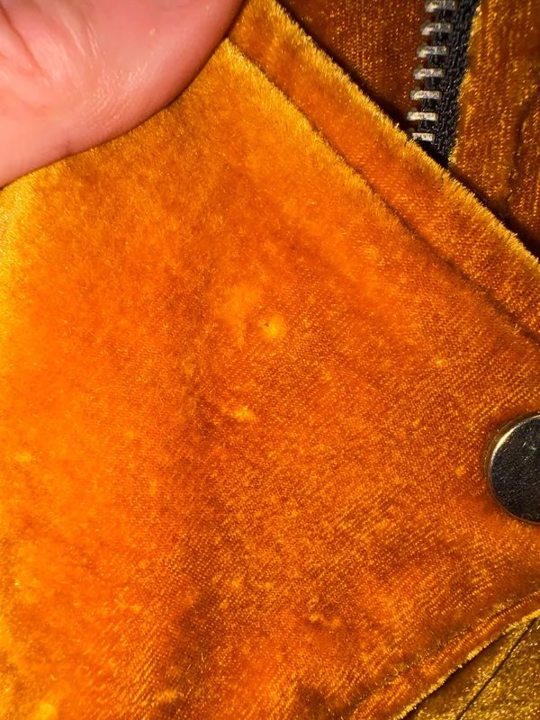 Forever 21 Velvet Moto Jacket Mustard Marigold Cropped Biker Size Small - Image 10