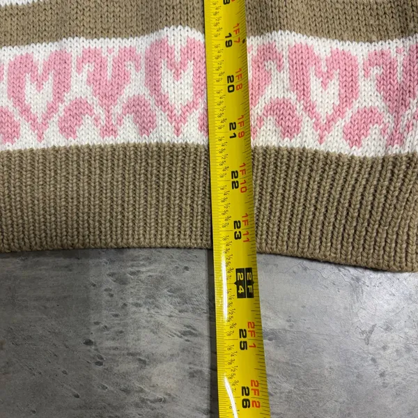 Vintage Dords Mock Neck Sweater Brown Pink Hearts People Knit Acrylic Wool M - Image 6