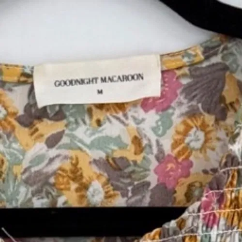 Goodnight Macaroon Mini Dress Women M Yellow Floral‎ Smocked Tiered Cottagecore - Image 7