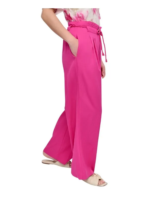 NWT DKNY Drawstring Tie-Front Wide-Leg Paperbag Pants P5DKFB17 Vivid Pink 4 - Image 3