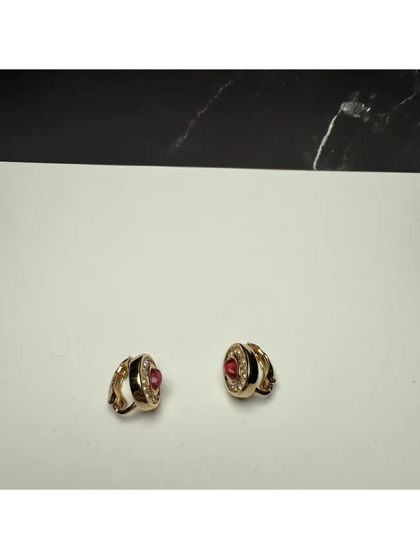 Small Christian Dior Red Glass & Rhinestone Clip-on Clip On Gold Tone Signed - Image 13