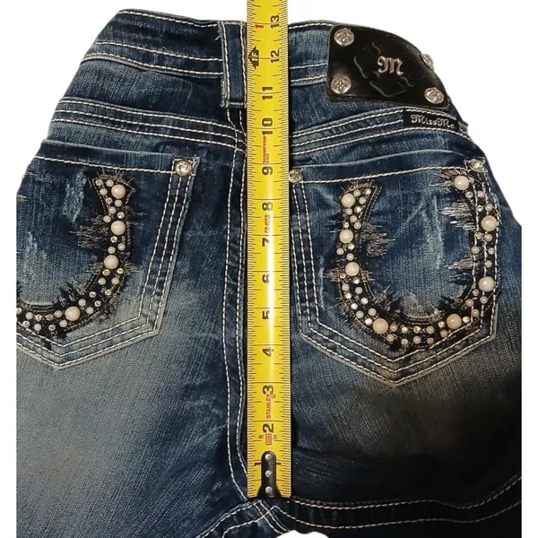 Miss Me Y2K style pearl and rhinestone studded midrise bootcut jeans size 28 - Image 8