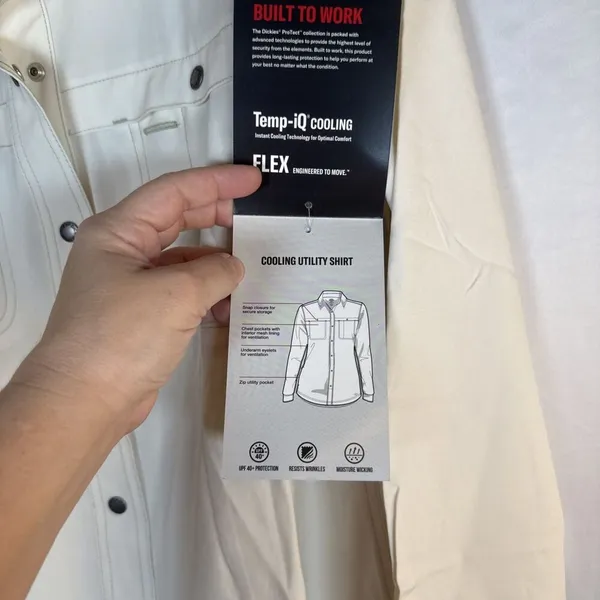 Dickies Women’s Cooling Utility Shirt Temp-iQ Long Sleeve Small Beige Snap NWT - Image 11