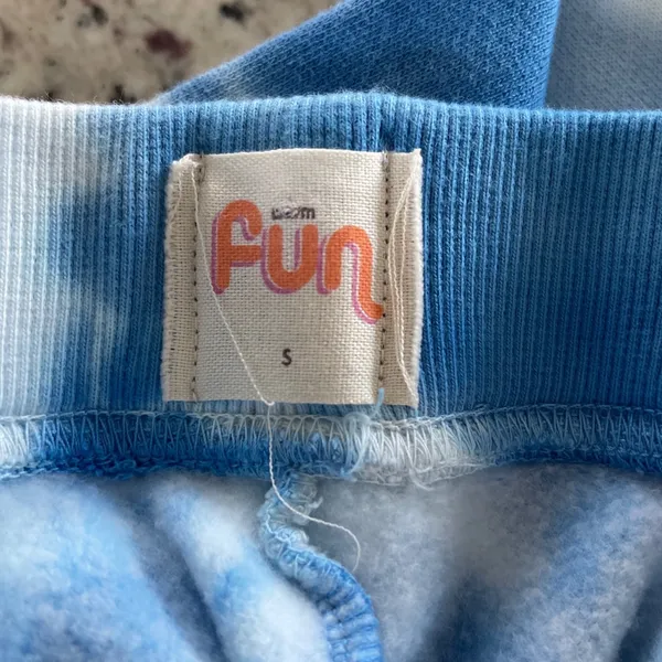 Warm Fun Sweat Shorts‎ Womens S Blue Tie Dye Retro Athleisure Raw Hem Fleece - Image 2