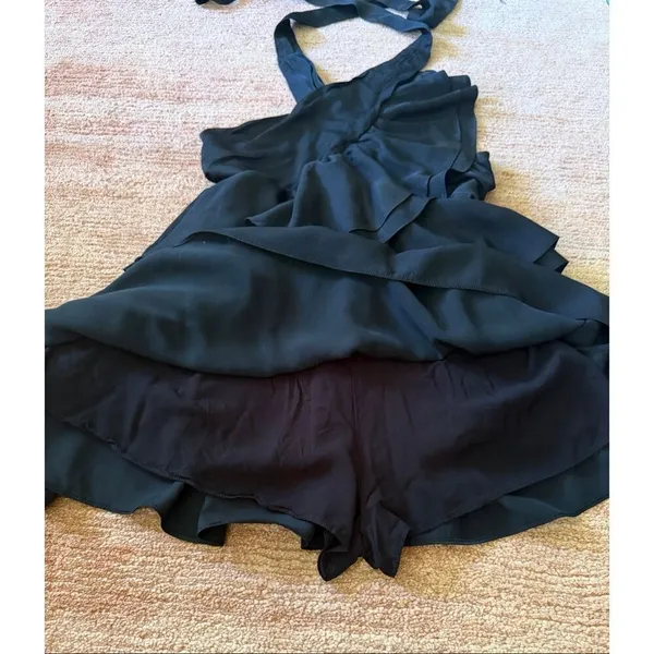 The Impeccable Pig Black Halter Ruffle Mini Dress Size S - Image 4