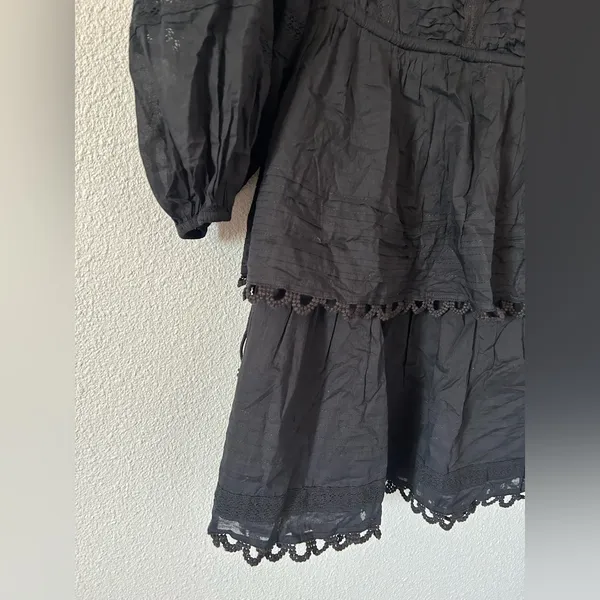 Farm Rio Pintuck & Lace Detail Long Sleeve Cotton Minidress sz M - Image 4