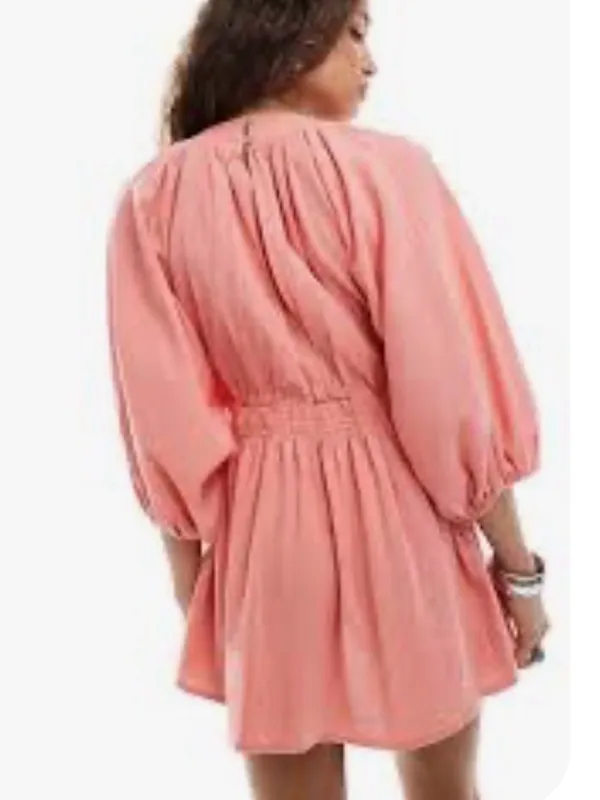Free People Balloon Sleeve Mini Dress Small Coral EUC! - Image 2