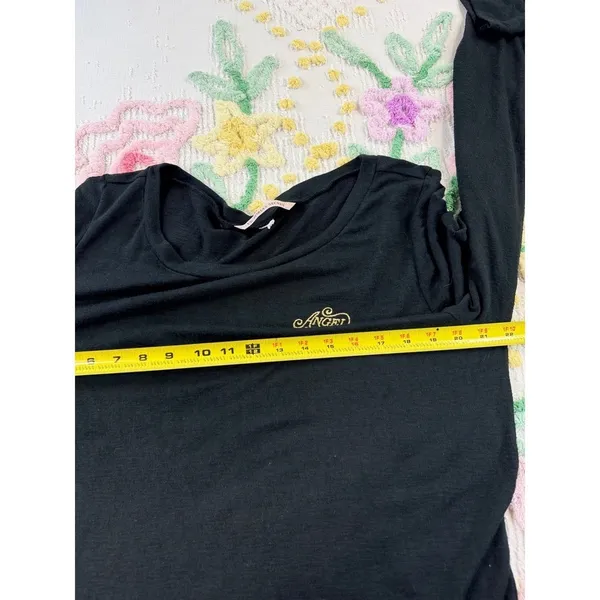 Victoria's Secret‎ Angel Long Sleeve Top Black Gold Embroidered Logo Crew Neck - Image 6