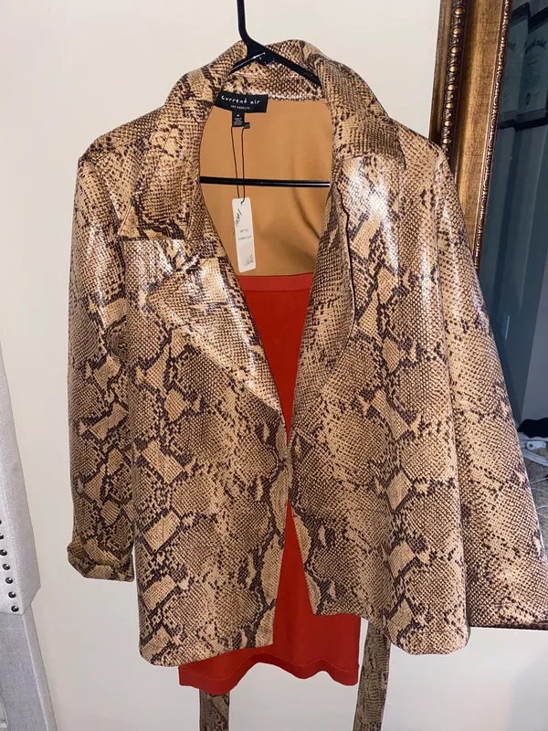Belted Snakeskin Leather Jacket Multiple Size M - Image 2
