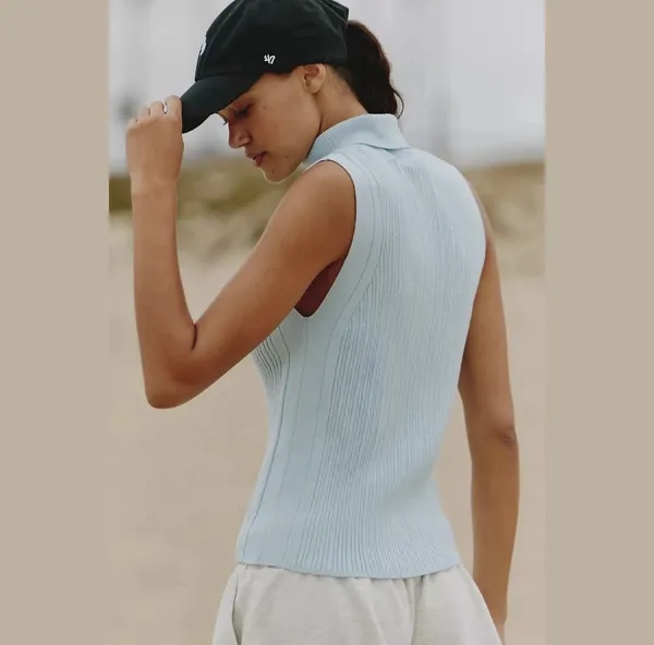VARLEY Anastasia Rib Knit Mock Neck Tank - Winter Sky (Light Blue) - Large - NWT - Image 3