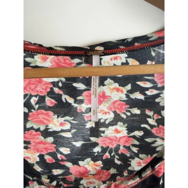 Free People Floral Scoop Neck Long Sleeve Top Black Pink Cotton Small - Image 3
