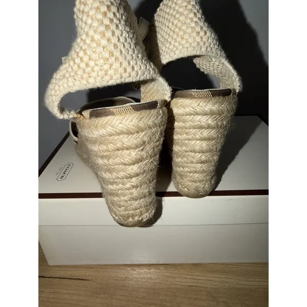 Coach Kimmy Wedge Sandals Khaki Gold Signature Size 8 Espadrille Straw Heels - Image 9