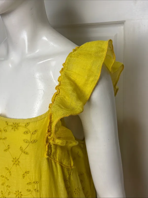 Payal Jain BOHO Yellow Eyelet Floral Lace by Anthropologie Maxi Dress Dz 2 - Image 7